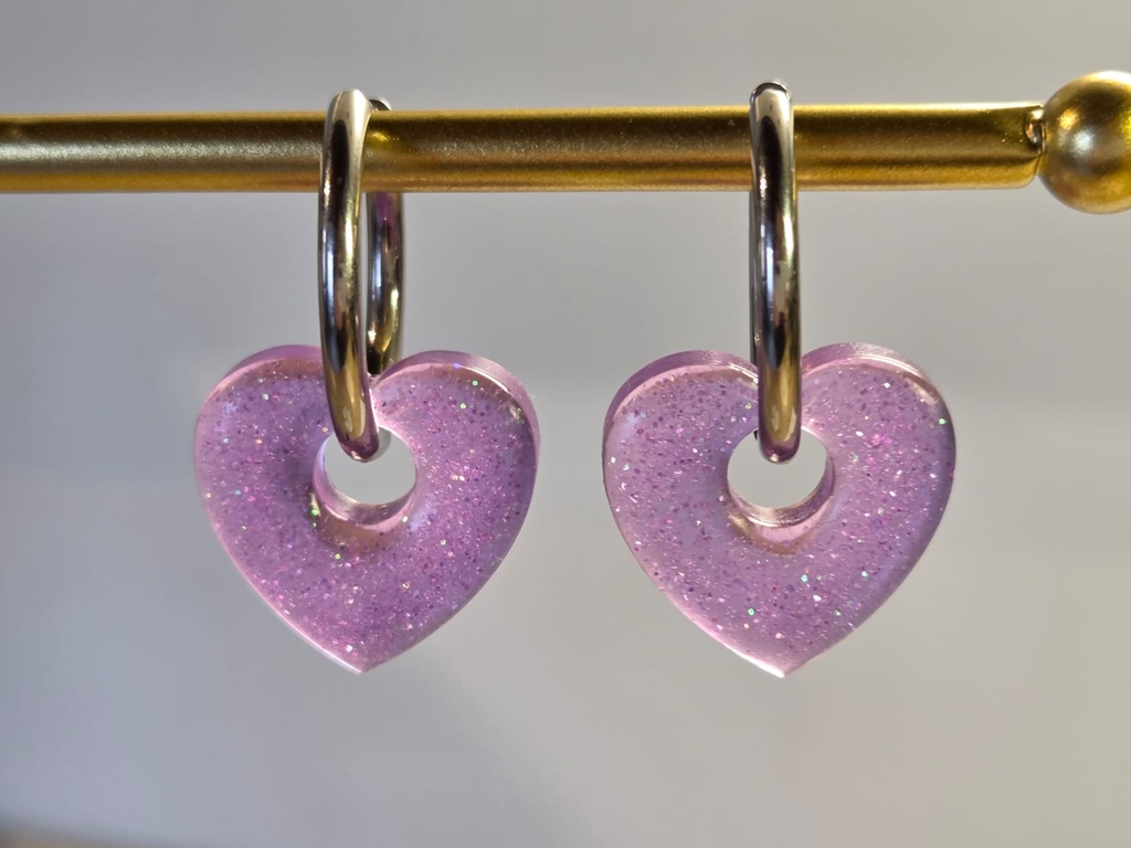 Pampilles cœurs interchangeables – Violet pailleté