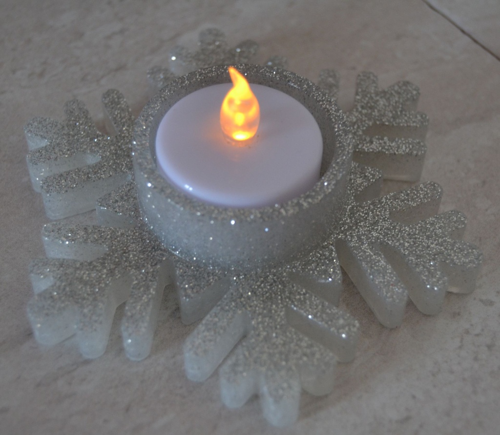 Bougeoir flocon de neige argenté – Bougie LED incluse
